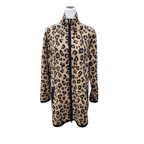 Rachel Zoe Women's Animal Print Sweater Size 1x Longline Zip Up Cardigan Cheetah - Picture 1 of 11